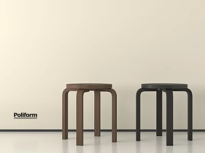 Minimalist Modern Brown And Black Stools With Curved Legs In Light Room 3d model