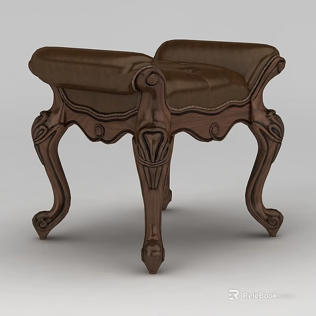 Classic Wooden Carved Sofa Stool with Ornate Legs and Intricate Design 3d model 