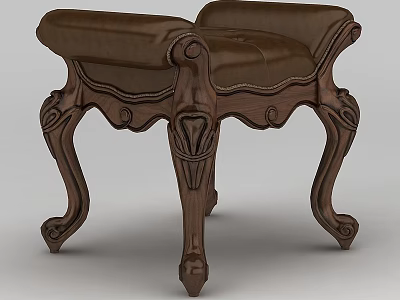 Classic Wooden Carved Sofa Stool with Ornate Legs and Intricate Design 3d model