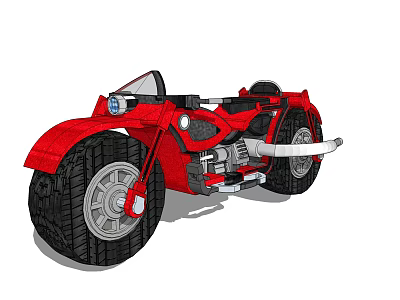 Red Three Wheeled Motorcycle With Black Tires Metallic Exhaust And Black Seat Design 3d model
