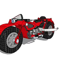 Red Three Wheeled Motorcycle With Black Tires Metallic Exhaust And Black Seat Design
