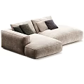 Modern Fabric L Shaped Sofa With Checkered Pillows And Soft Decorative Balls 3d model