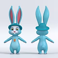 Blue Rabbit Doll With Long Ears Hat And Carrot Front Back View 3d model