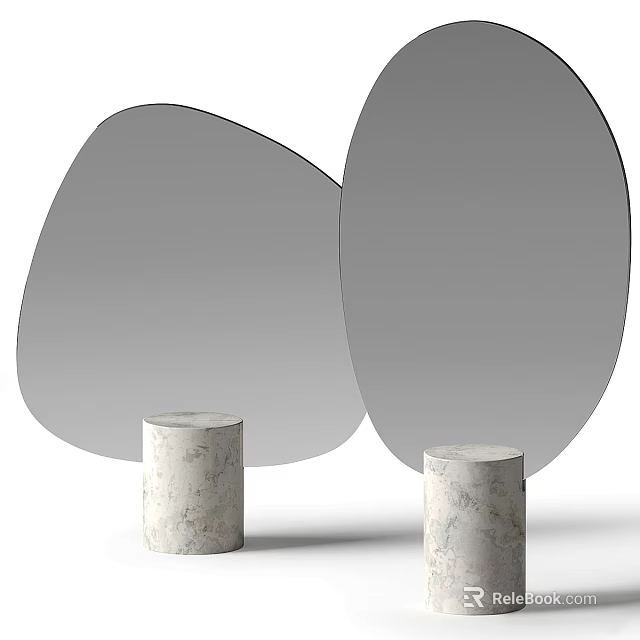 Modern Irregular Shaped Mirrors With Round Marble Pedestals For Home Decor 3d model 