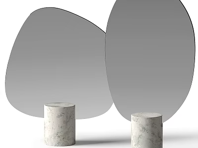 Modern Irregular Shaped Mirrors With Round Marble Pedestals For Home Decor 3d model