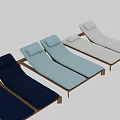 White and Blue Outdoor Lounge Chairs with Wooden Frame and Comfortable Cushions
