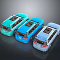 Three Different Colored Minivans With Sunroofs In Rear View On Dark Background