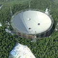 Large Radio Telescope With Circular Dish Antenna Surrounded By Forest Trees