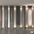 Modern Decorative Columns with Various Textures Metal Accents and Architectural Details in Contemporary Interior Space