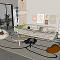 Modern Cream Style Sofa Coffee Table Combination Lazy Sofa Floor Lamp Hanging Picture Combination Art Cream Style Chandelier 3d model