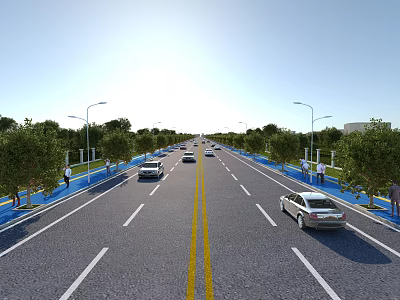 Modern Road Infrastructure With Smooth Lanes Street Lamps Trees Sidewalks And Vehicles 3d model