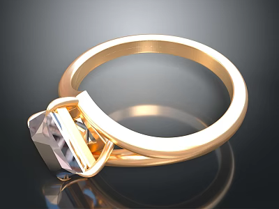 Polished Gold Ring Featuring Square Gemstone For Daily Accessories 3d model