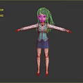 3D Female Game and Movie Character With Blue Ponytail Blue White Vest Skirt