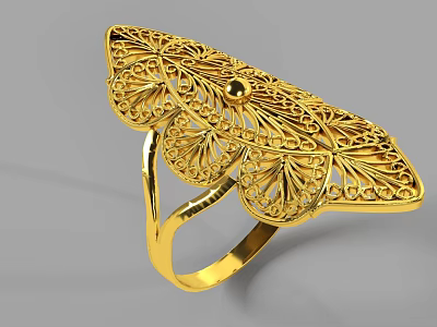 Exquisite Gold Ring With Intricate Filigree Design And Central Bead Accent 3d model