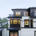 Modern Townhouse Exterior Design With Courtyard Pool Steps And Rock Shaped Wall