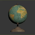 Decorative Globe Ornament Set With Green Yellow Surface Brown Stand And Copper Base 3d model