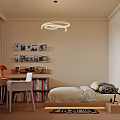 Cozy Kids Room Interior With Single Bed Study Desk Bookshelf And Hanging Lighting Fixture