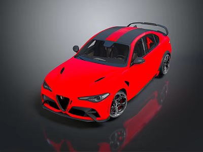 Red Sports Car With Black Stripes Rear Spoiler And Alloy Wheels 3d model
