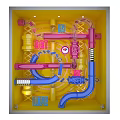Vibrant Store Window Display With Colorful Art Installation Pink Blue Pipes And ART LIVE LOVE