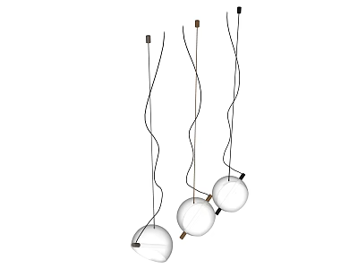 Three Spherical Glass Pendant Lights Hanging with Thin Wires Modern Design 3d model