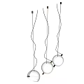 Three Spherical Glass Pendant Lights Hanging with Thin Wires Modern Design