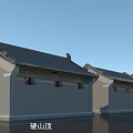 Traditional Ancient Chinese Architecture With Gray Tile Roof Red Pillars And Red Door