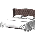 Modern Double Bed With Tufted Gray Headboard And White Comfortable Sheets 3d model