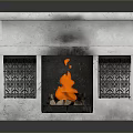 Stone Fireplace With Burning Flames And Decorative Carvings For Home 3d model