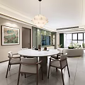 Modern Open Living Dining Room Interior With Sofa Coffee Table Rug And Chandelier