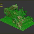 Vintage Rusty Orange Agricultural Harvester Model On Green Grass Base With Gray Background