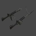 Tactical Military Weapons With Machine Gun Rifle Ammunition Belt And Green Ammo Box