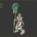 Pink Robot Figure Holding Large Black Guitar With Detailed Mechanical Design Features
