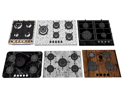 Stylish Kitchen Cabinets With Modern Gas Stove Tops In Diverse Designs And Materials 3d model
