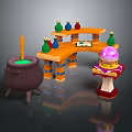 Wizard Workshop Scene With Cauldron Shelves Colorful Bottles And Magic Orb 3d model