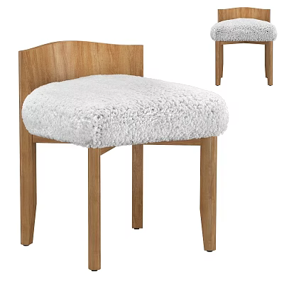 Modern Wooden Stool With White Soft Cushion And Curved Backrest Design 3d model