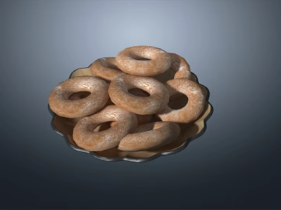 Freshly Baked Golden Donuts Stacked on a Round Ceramic Plate 3d model
