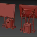 Industrial Computer Terminals With Screens On Stands And Cables In Industrial Design