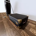 Golf Sports Equipment With Golf Bag Clubs Balls And Black Storage Case On Wooden Floor
