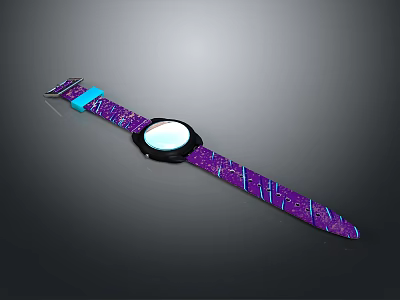 Modern Watch With Purple Strap Blue Lines And Round Dial Design 3d model