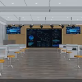 Modern School Learning Classroom With Multiple Screens And Comfortable Student Desks 3d model