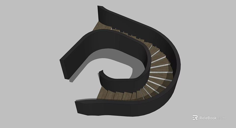 Modern Spiral Staircase With Black Handrail And Wooden Steps Design 3d model 