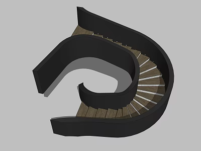 Modern Spiral Staircase With Black Handrail And Wooden Steps Design 3d model