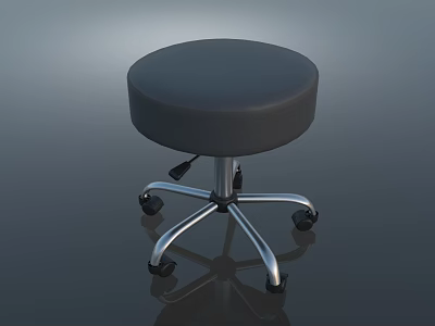 Black Adjustable Round Seat Stool With Metal Base And Wheels 3d model