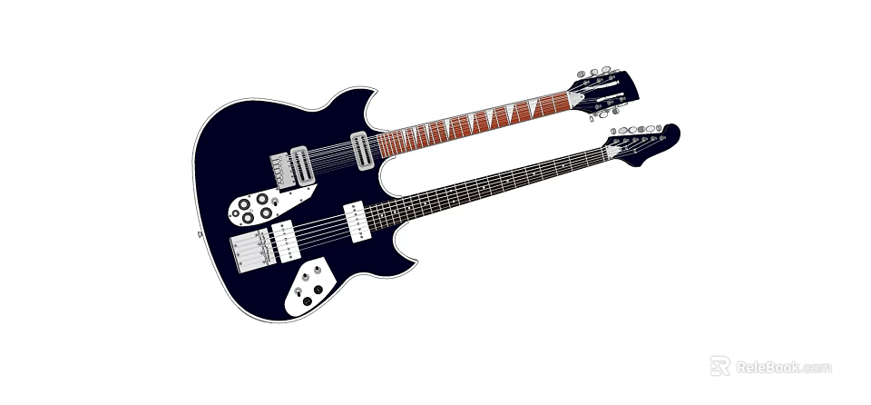 Two Black Electric Guitars With White Accents And Red Fretboards Musical Instruments 3d model 