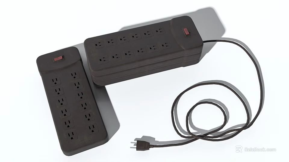 Durable Black Power Strip With Multiple Outlets Switch Button And Long Cord 3d model 