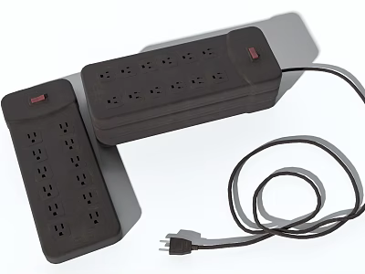 Durable Black Power Strip With Multiple Outlets Switch Button And Long Cord 3d model
