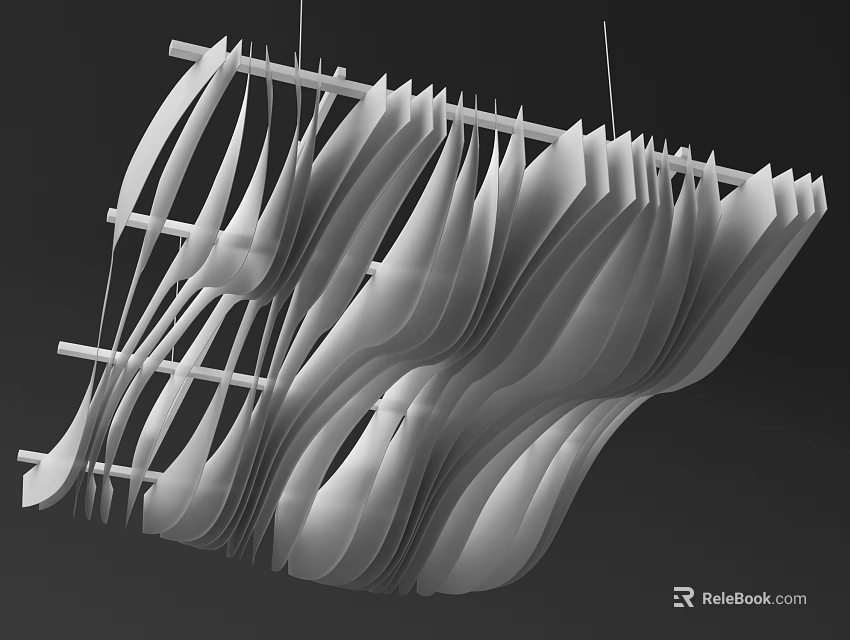 Modern Ceiling Design With Wavy Curved Structure And Layered White Panels 3d model 
