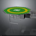 Octagonal Helicopter Landing Pad Featuring Green Surface Yellow Circle White H Sign And Red Vehicle
