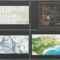 Wall Featuring Various Urban Planning Maps Detailed Area Layouts And Coastal Green Designs