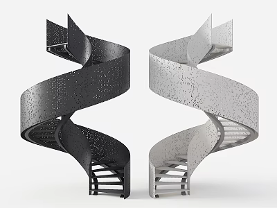 Dual Colored Modern Spiral Staircase with Textured Black and Grey Surfaces 3d model